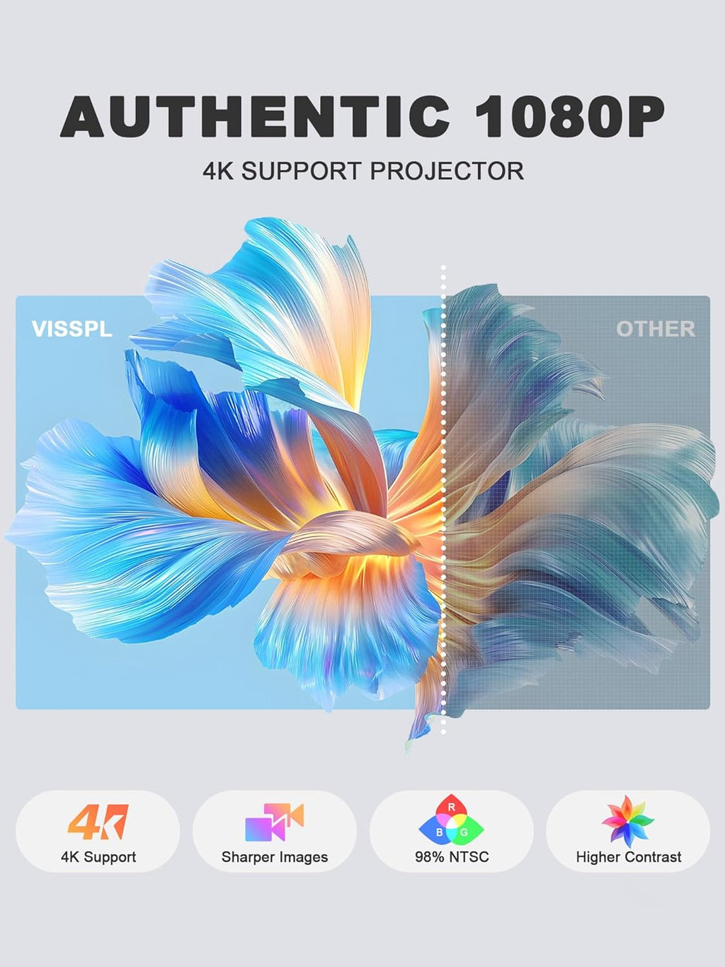 【Compatible with Netflix & Auto Focus 】 Smart Projector with Wifi and Bluetooth, Auto Focus & Keystone Protable Mini Projector with Stand, 4K Home Theater Projector