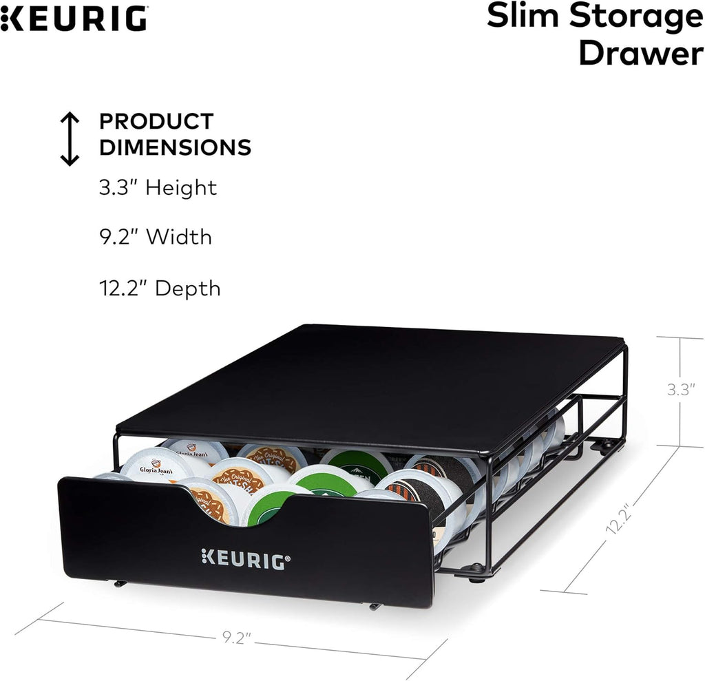 K155 Office Pro Single Cup Commercial K-Cup Pod Coffee Maker, Silver & Slim Non-Rolling Storage Drawer, Coffee Pod Storage, Holds up to 24 K-Cup Pods, Black