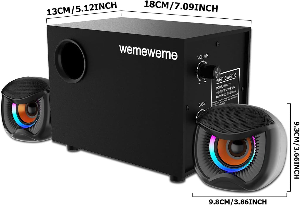 Computer Speakers, PC Speakers with Subwoofer, 2.1 Gaming Speakers for Desktop PC, USB Powered Wired 3.5Mm Aux for Monitor, Laptop, Desk