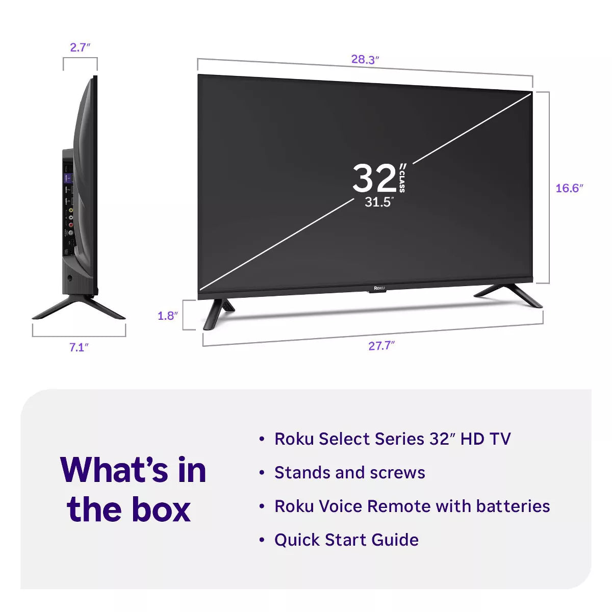 Roku 32" Select Series 720P HD Smart Roku TV with Roku TV Remote