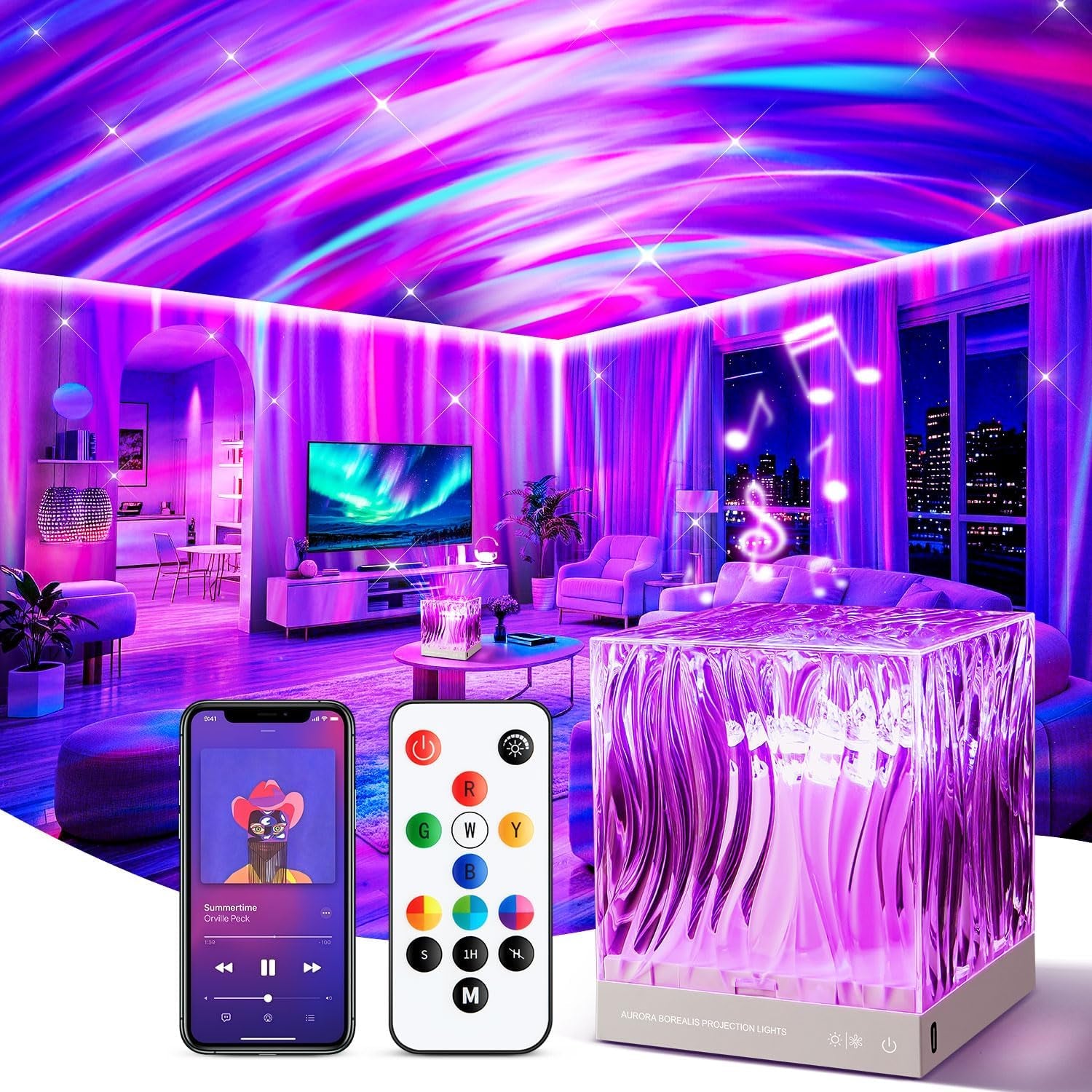 Northern Lights Projector White Noise Sound Machine for Sleep, 18-Color 15 White Noise Machine for Sleeping, Bluetooth Aurora Light Projector for Bedroom Aurora Projector,Shower Light Ambient Lighting